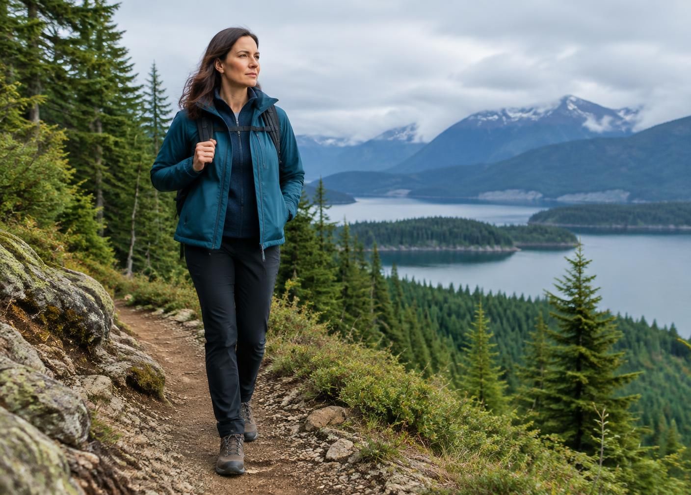A leader moving with purpose on a mountain trail
